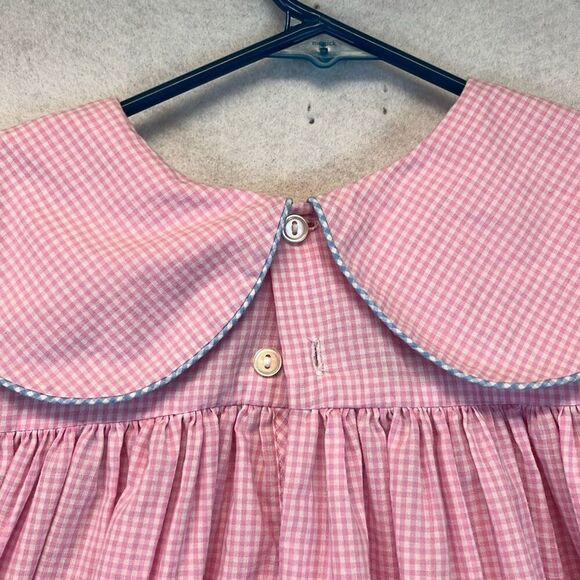 Vtg KELLY'S KIDS Dress Girl 7-8 Pink White Gingham Short Sleeve Peterpan Collar - Picture 11 of 13